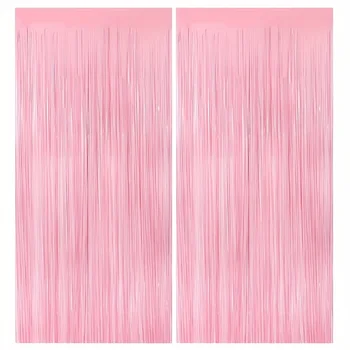 Macaron Rosa Regen Seide Streamer 100*200cm Geburtstag Party Dekoration Hochzeit Backdorp quaste (2 Stück)