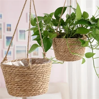 Garten Hängen Pflanzer Makramee Pflanzen Lagerung Korb Jute Seil Gewebt Indoor Outdoor Blumentopf Halter