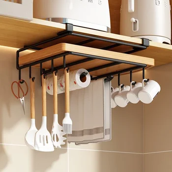 Platzsparender Küchenorganizer: Hängeregal unter dem Schrank mit Haken für Handtücher, Schneidebretter