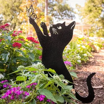 Katze Erdspieß Ornament Erdungsstecker Outdoor Garten Balkon Kunst Dekoration Metall Handwerk