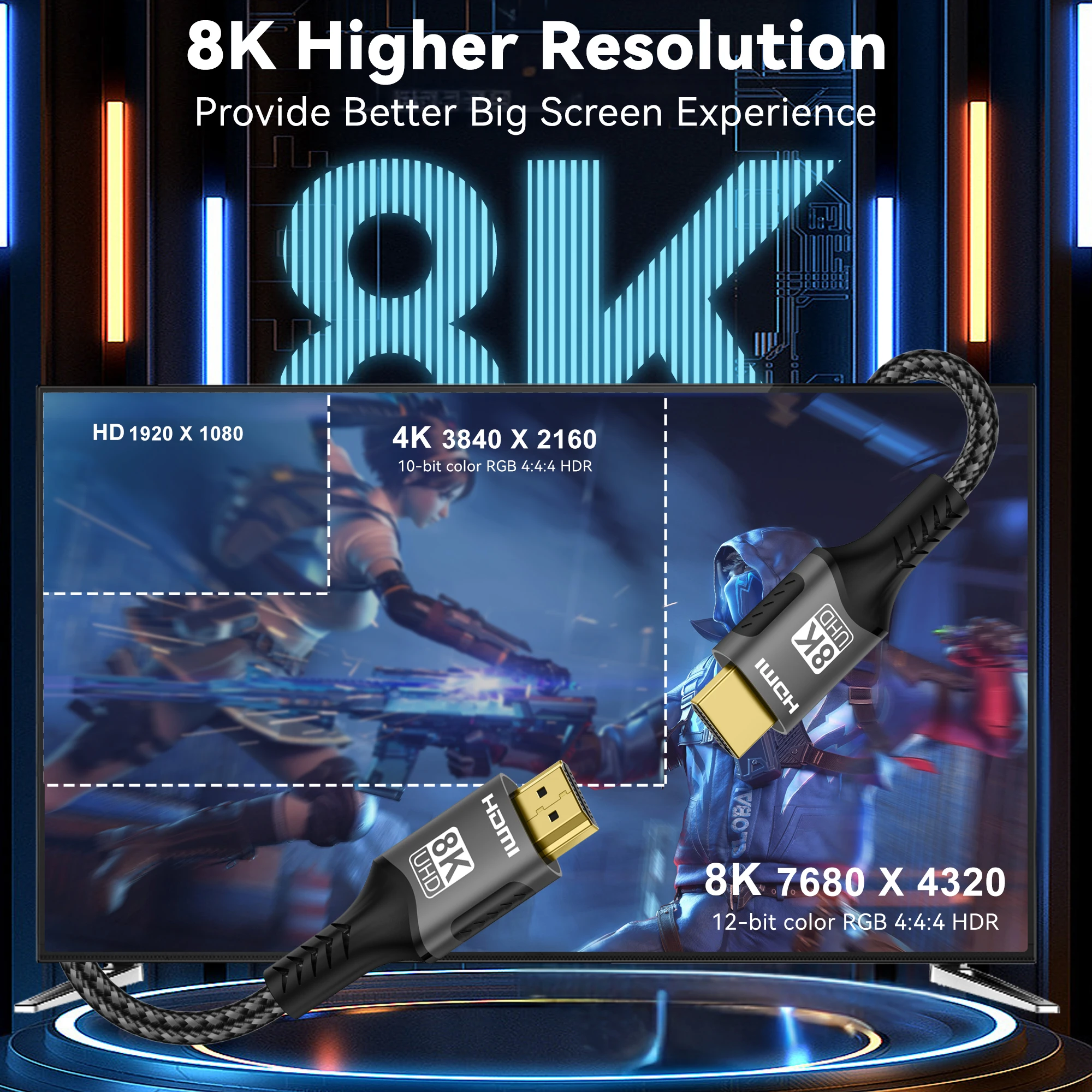 HDMI 2.1 Kabel 8K 60 Hz / 4K 120 Hz, 48 Gbit/s, ARC, HDR – Bild 5