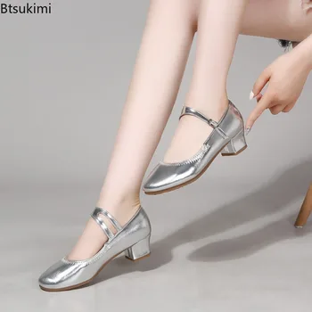 Frühling Sommer Neue Einfarbige Glänzende Tanzschuhe Modische Damenschuhe mit Niedrigem Absatz für Modernen