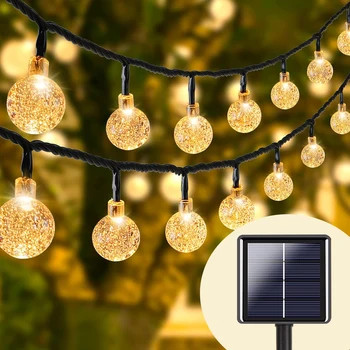 Solar Kristall Ball Fee Lichterketten 5M20L Im Freien Wasserdichte Weihnachten Dekoration Camping Fee Girlande