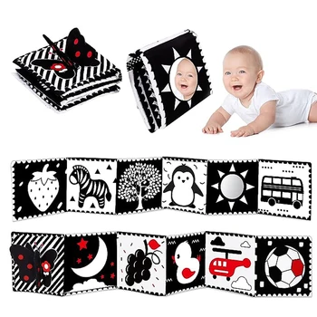 Sensorisches Stoffbuch, Babyspielzeug, 0-12 Monate, Neugeborene, Bett, Krippe, Stoßstange, schwarz-weißes