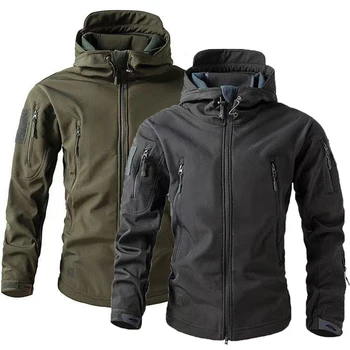 Männer Winter Herbst Warme Softshell Fleece Kapuze Cargo Jacken Camping Wandern Klettern Jagd Angeln Outdoor
