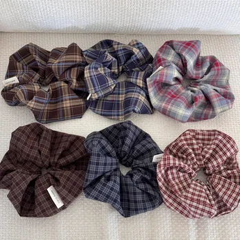 Koreanisches Kariertes Retro-Haarband, Großes Pferdeschwanz-Seil, Scrunchies-Accessoires für Frauen