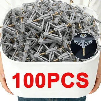Trockenbau-Dübel-Set, Schmetterlingsdübel, Hohlwandanker, Gipskartondübel mit Schrauben (100 Stück)