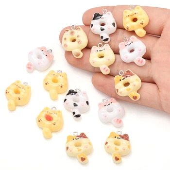 Cartoon Nette Kawaii Donuts Katze Harz Anhänger Charms für Schmuck Machen Liefert Diy Ohrringe (5 Stück)