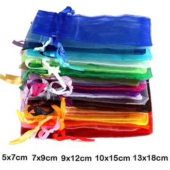 Bunte Organza-Geschenktüten 5x7 7x9 9x12 10x15 13x18 cm für Partys, Hochzeiten, Süßigkeiten