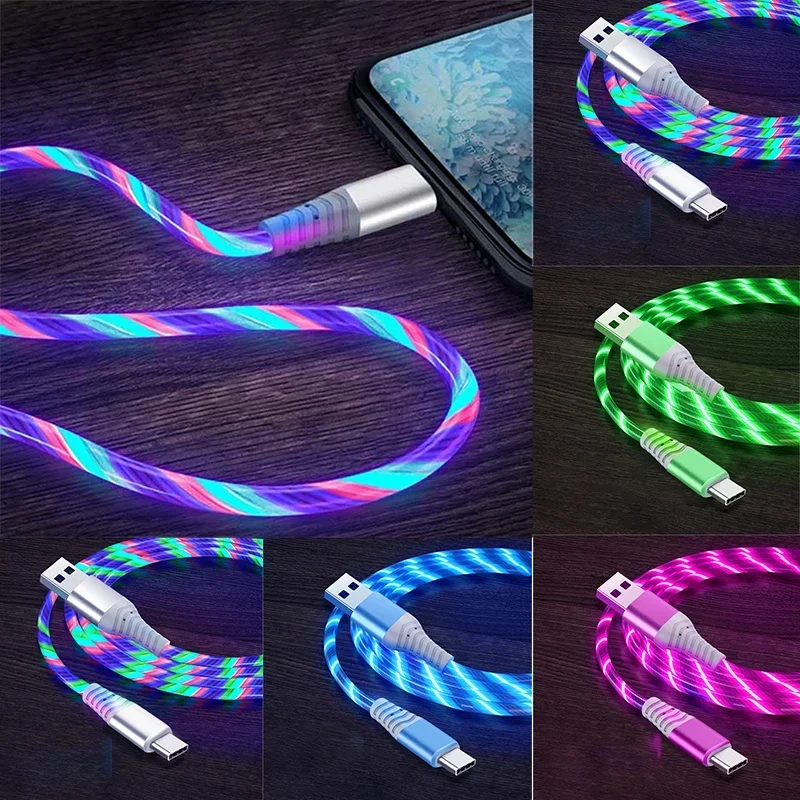Leuchtendes LED USB-C Ladekabel 5 A, Schnellladen und Daten