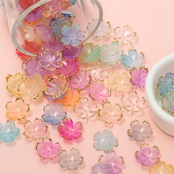 Kirschblüten Acrylperlen Goldenes gebürstetes Muster Blütenblätter Charm Verbinder DIY Ohrringe (50 Stück)