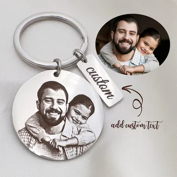 Personalisierter Foto-Schlüsselanhänger aus Edelstahl mit Gravur, anpassbarer Text-Schlüsselanhänger