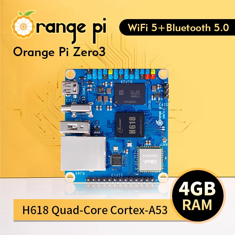 Orange Pi Zero 3 4 GB RAM DDR4 Allwinner H618 WiFi Bluetooth