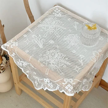 Französische Tulpenstrauß-Spitzen-Tischdecke, Couchtisch, Nachttischbezug, schlichter weißer dreidimensionaler