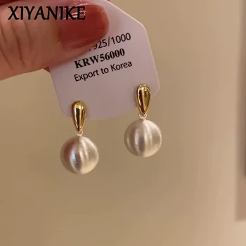 XIYANIKE Gold Silber Farbe Kontrast Metall Gebürstet Ball Anhänger Stud Ohrringe Für Frauen Mode Neue Schmuck