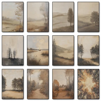 Gemütliche Landschaft, Vintage-Landhausbaum-Poster und Drucke, Leinwanddruck, Wandkunst, Bild für Wohnzimmer