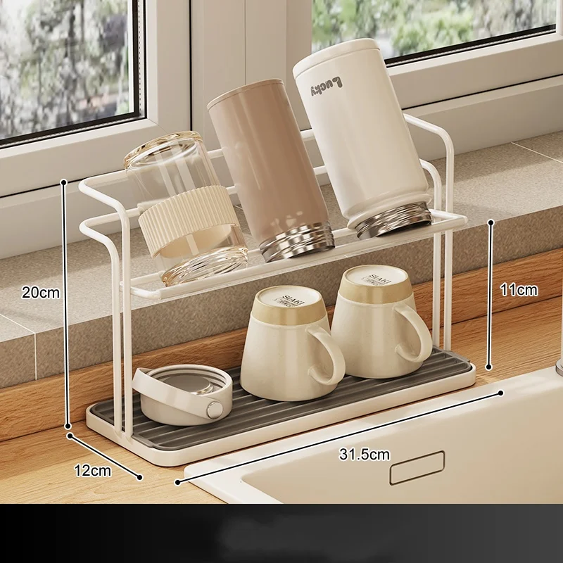 Küche Edelstahl Doppel-schicht Wasser Tasse Rack Hängen Auf – Bild 5
