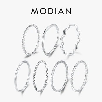 MODIAN 925 Sterling Silber Einfache Mode Stapelbar Ring Klassische Welle Geometrische Exquisite Finger Ringe
