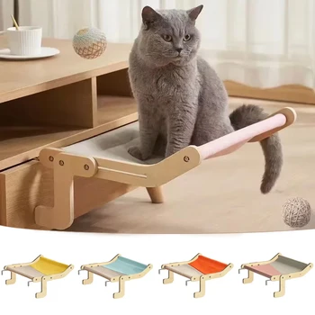 Katze Hängematte Holz Montage Hängen Bett Baumwolle Leinwand Einfach Waschbar Mehrlagigen Sperrholz Hängematte