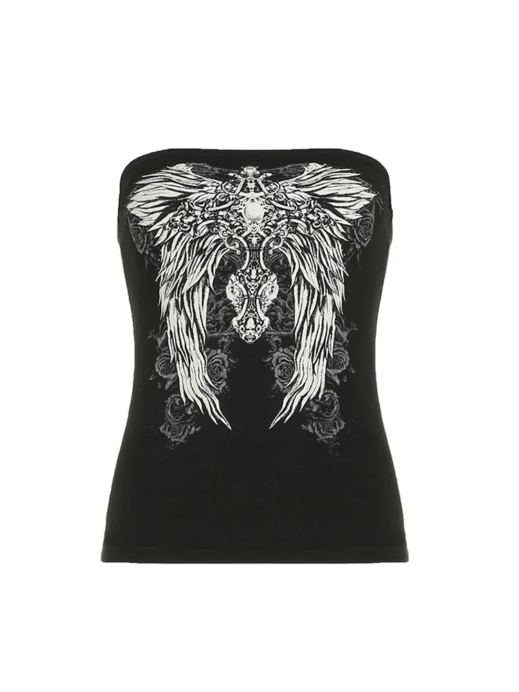 Gothic Print Schwarz Trägerloses Tube Top Damen Skinny – Bild 5