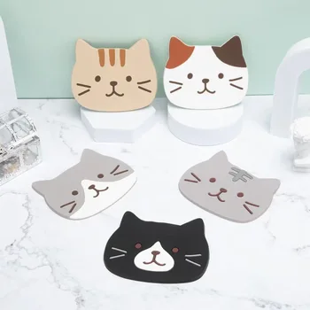 Katzen-Silikon-Tassenuntersetzer-Matte, wasserdichte und hitzebeständige Tischsets (5 Stück)