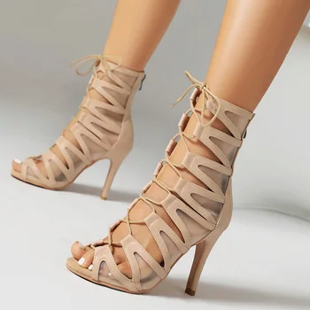 Tanzschuhe für Damen, beige Leder-Tanzstiefeletten, können mit Gummisohle oder Wildledersohle versehen werden