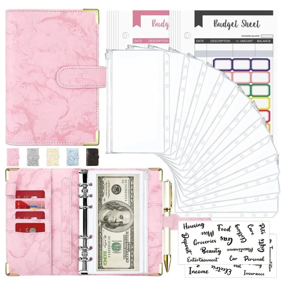 A6 Geldspar-Organizer, PU-Leder, Budget-Binder, Marmor