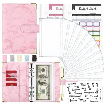 A6 Geldspar-Organizer, PU-Leder, Budget-Binder, Marmor, Notizbuch, Budget-Planer, 2023, Umschlag, Büro