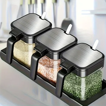 Gewürzgläser aus Glas mit Löffel, 10 Unzen Glasgefäße, Gewürzglas-Set, Gewürzgläser, Organizer (3 Stück)