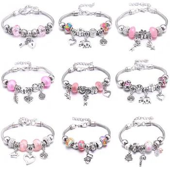 Rosa Charm Armreif Hummer Schnalle Schlangenkette Perlen Armreifen für Frauen Sommer romantisches Geschenk