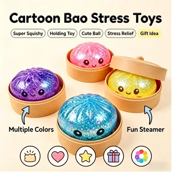Dampfbrötchen-Quetschspielzeug: Simuliertes Bao-Stressabbau-Fidget-Spielzeug mit Perlen, Glitzer und weichem
