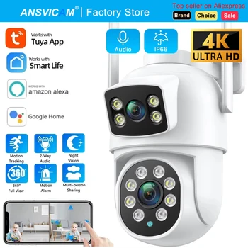 8MP Dual Objektiv Tuya Wifi Kamera PTZ Outdoor 4K Wireless Dual Screen Sicherheit Kamera Auto Tracking