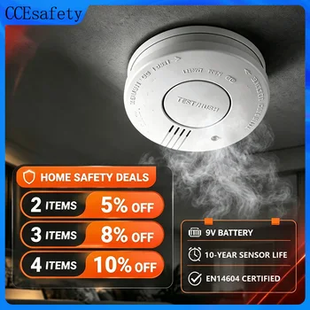 CCEsafety SA10 Rauchmelder 9V Austauschbare Batterie Feueralarm Rauchsensor Stummschalttaste Für Haus Wohnung