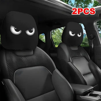 Lustige schräge Augen Cartoon Print Auto Kopfstütze Abdeckung für Halloween Weihnachten Urlaub (2 Stück)