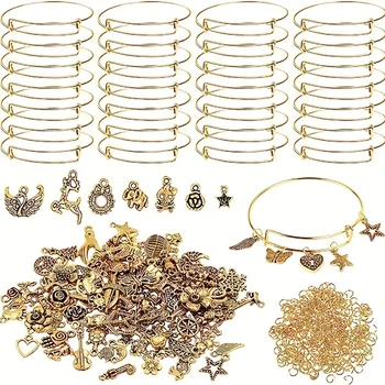 Silbrige verstellbare Armreifen mit Charms, Ohrringhaken und Biegeringen, geeignet für die (90 Stück)