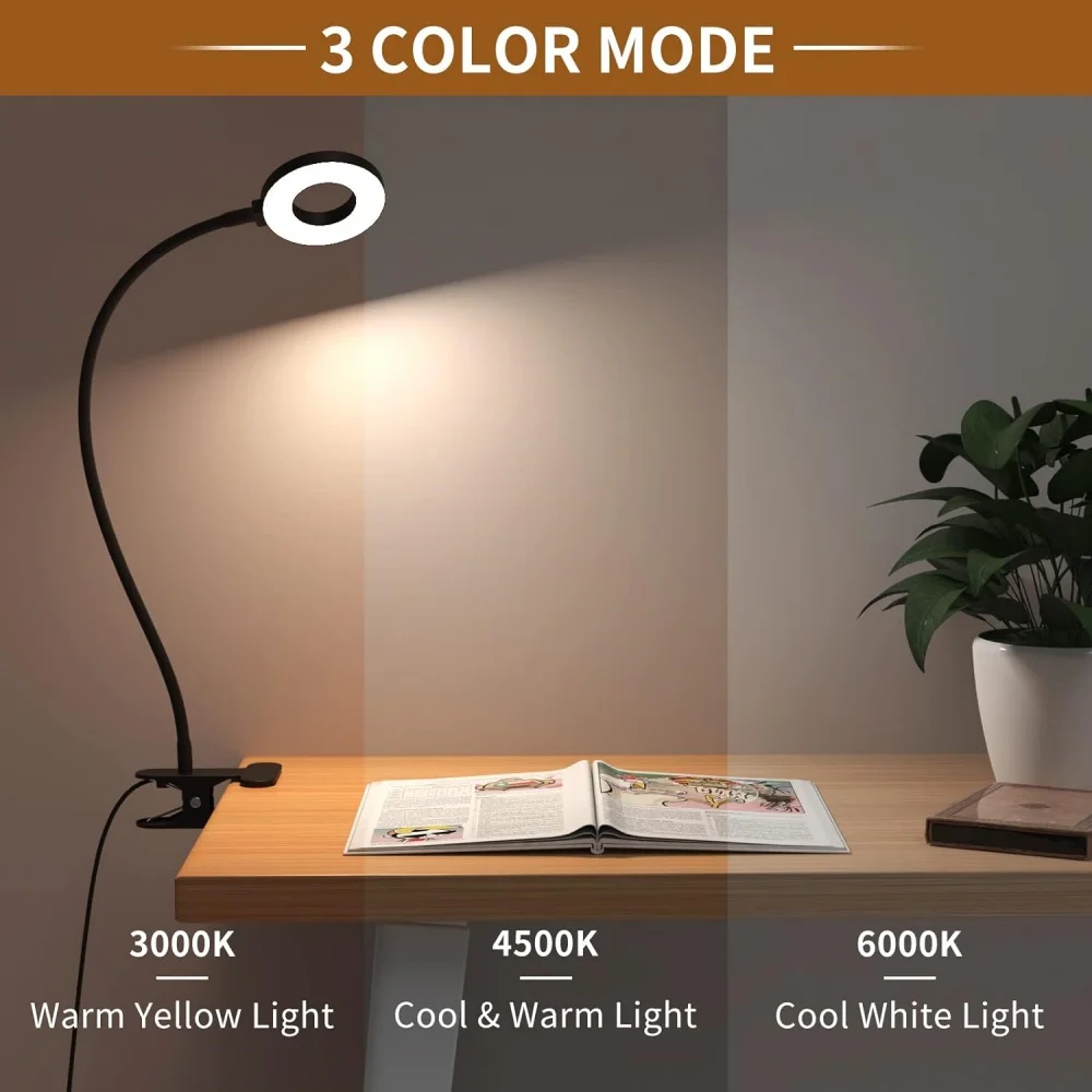 LED-Leseleuchte mit Klemme, 3 Farben und 10 Helligkeiten – Bild 2