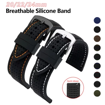 Weiches Silikon-Gummi-Uhrenarmband, 20 mm, 22 mm, 24 mm, für Herren und Damen, Sport, wasserdicht