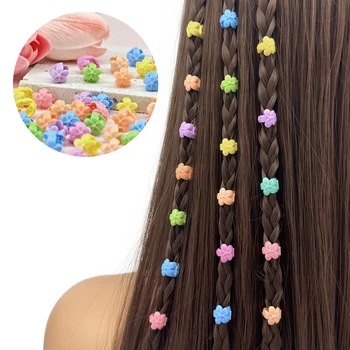 Haarzöpfe Perlen Kopfbedeckung Niedliche Bonbonfarben Kunststoff Sommer Haarklammern Haarschmuck (60 Stück)
