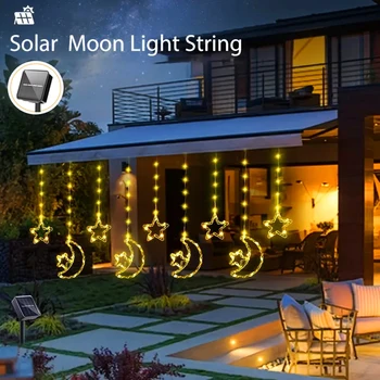 Stern- und mondförmige Solar-Lichterketten, 8 Modi, wasserdicht, geeignet für den Außenbereich, Garten