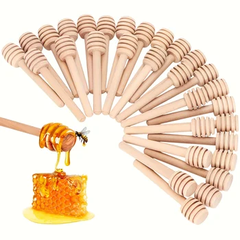 8 cm/10 cm Mini-Honiglöffel aus Holz, lebensmittelechte, glatte, wiederverwendbare Honigstäbchen (5 Stück)