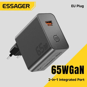 ESSAGER 65W GaN Ladegerät PD3.0 PPS QC4.0 Voll Kompatibel für iPhone 17 16 Samsung S26 MacBook Air Huawei