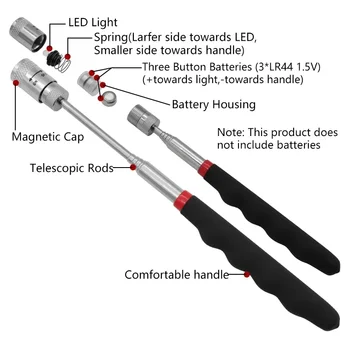 Teleskop-Magnetstift mit LED-Licht, ausziehbarer Tonabnehmerstab, tragbares Mini-Magnetwerkzeug für Schrauben