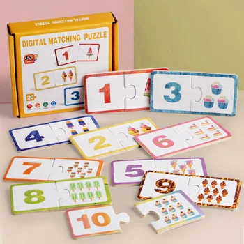 Holz Anzahl Passenden Puzzle Spielzeug Montessori Frühe Bildung Digitale Muster Verdicken Blöcke Spiel