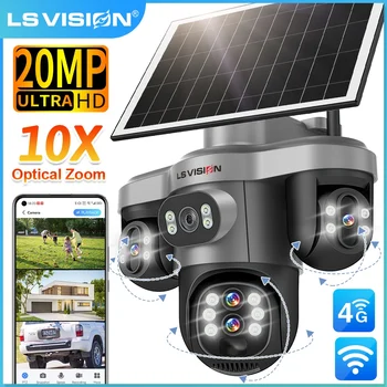 LS VISION 10-fach Optischer Zoom 20MP 4G/WLAN Solarkamera für Außenbereich 3 Bildschirme 3 PTZ 360° °