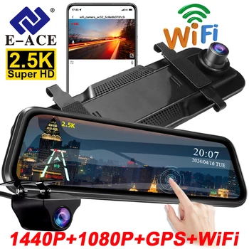 E-ACE 2,5K Spiegel Kamera Für Auto Touchscreen Video Recorder Rückspiegel Dashcam 1440P GPS Wifi 24H parkplatz
