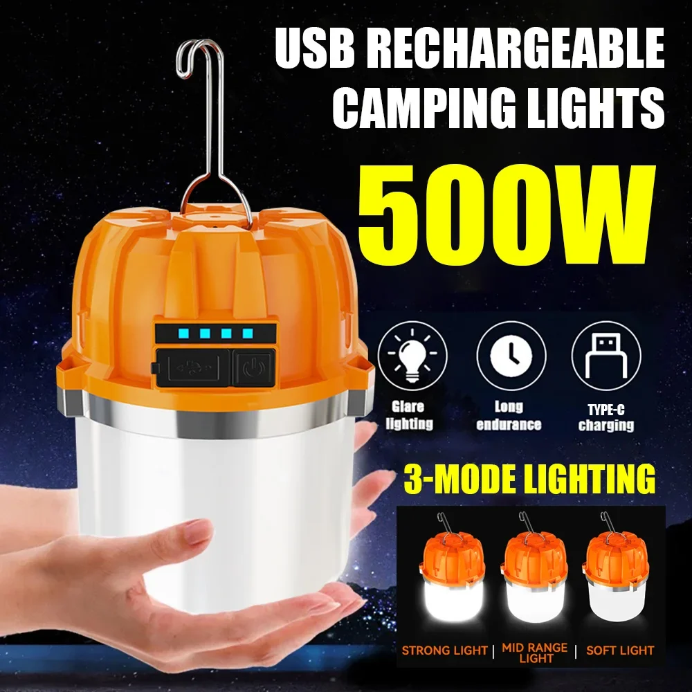 500 W LED-Campinglaterne, USB wiederaufladbar, tragbare