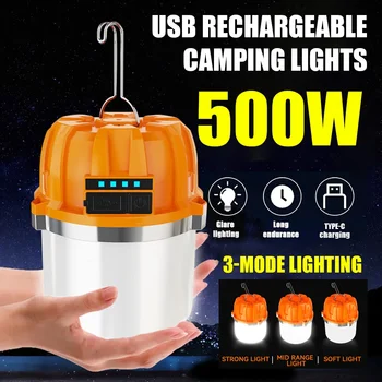 500 W LED-Campinglaterne, USB wiederaufladbar, tragbare Lampe, Taschenlampe mit Leistungsanzeige, Notlicht