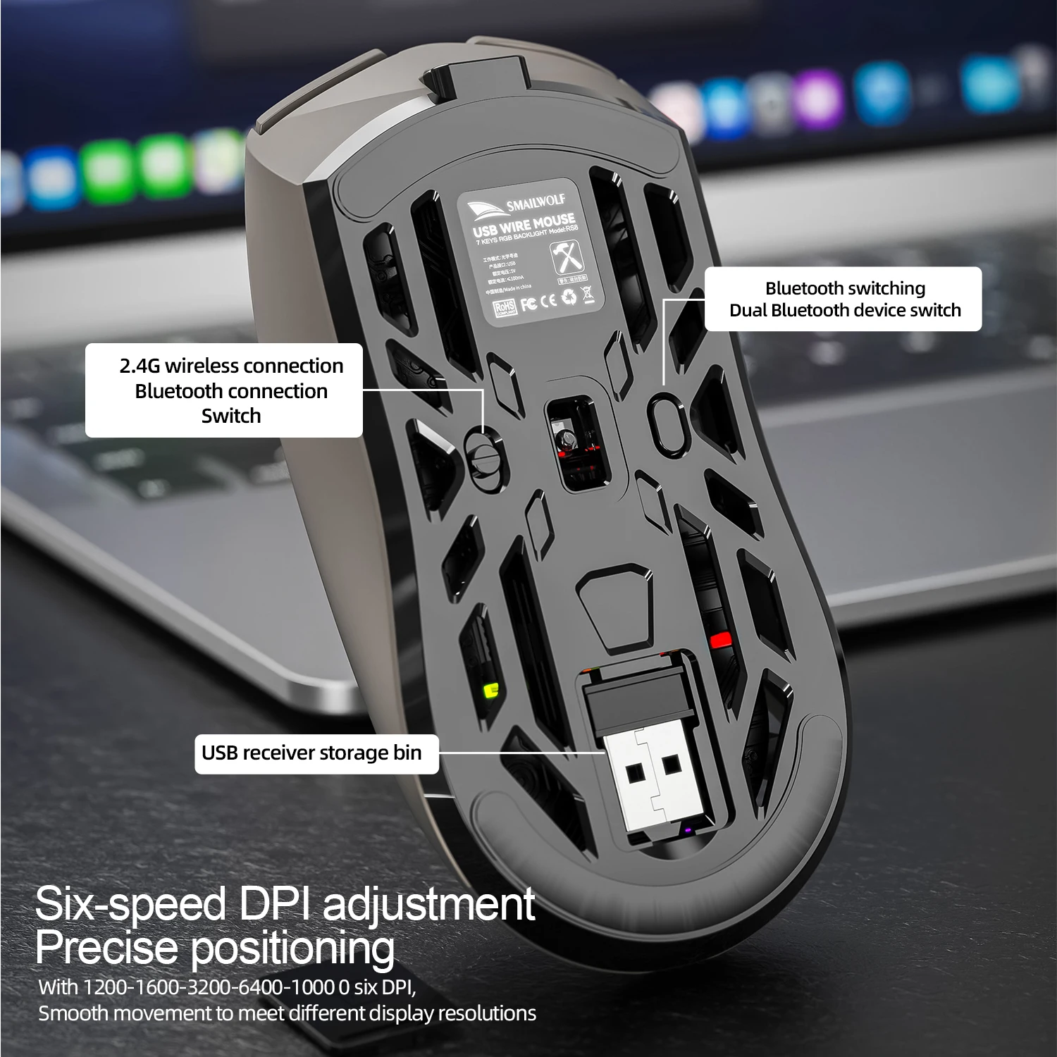 SmailWolf RS8 Bluetooth Wireless 2,4g Gaming-Maus Triple-Mode – Bild 5