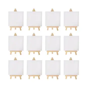 Künstler 5 Zoll Mini-Staffelei + 3 Zoll x 3 Zoll Mini-Leinwand-Set Malerei Kinder Handwerk DIY (12 Stück)
