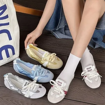Lässige Damen-Sneaker, bequeme flache Ballerinas, Damen-Schnürsportschuhe, mehrfarbige Moral-Trainingsschuhe
